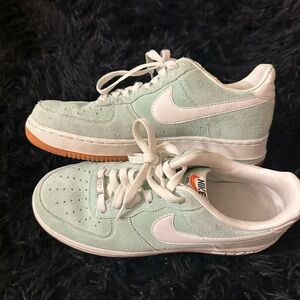 Nike Air Force 1 Green and White Retro Sneakers with Suede Finish